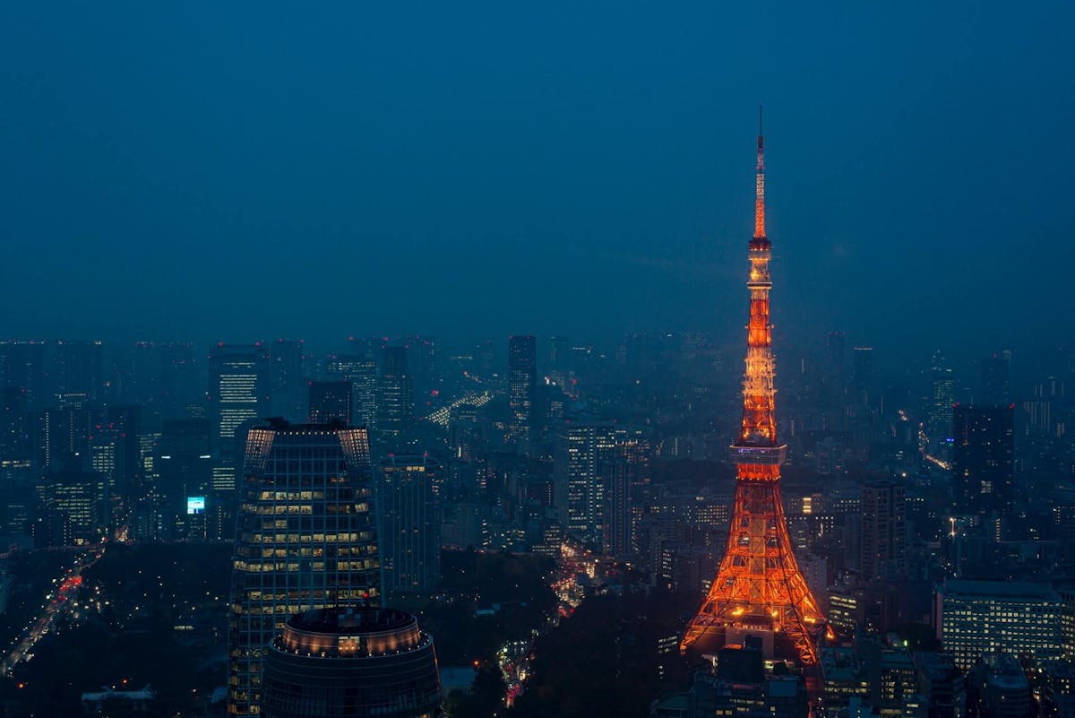 Tokyo city with a focus on the Tokyo Tower
